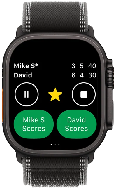 Scorify Watch app controlling the score of a tennis match